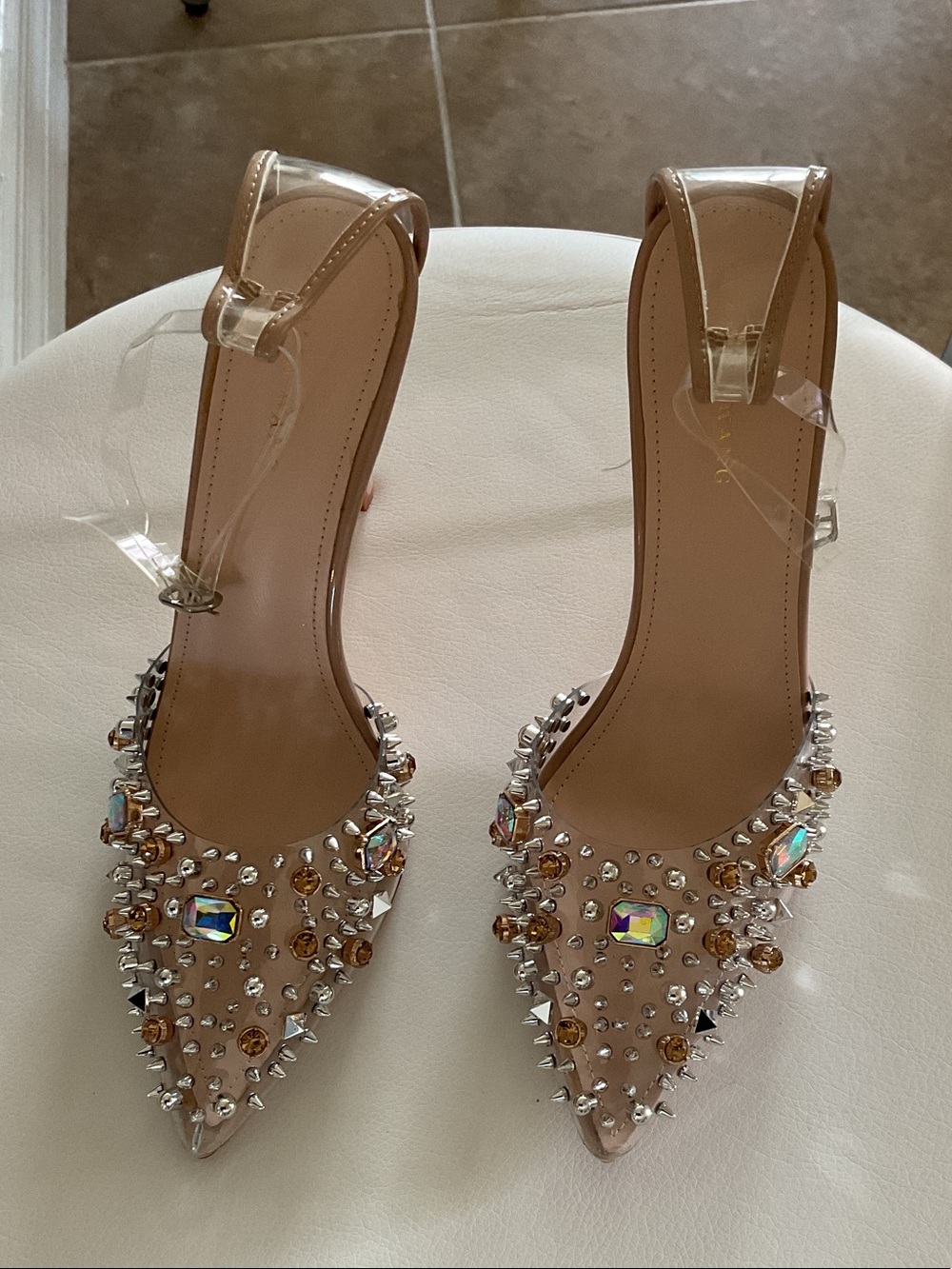 AZALEA WANG jeweled stilettos, ankle strap, size 7.5